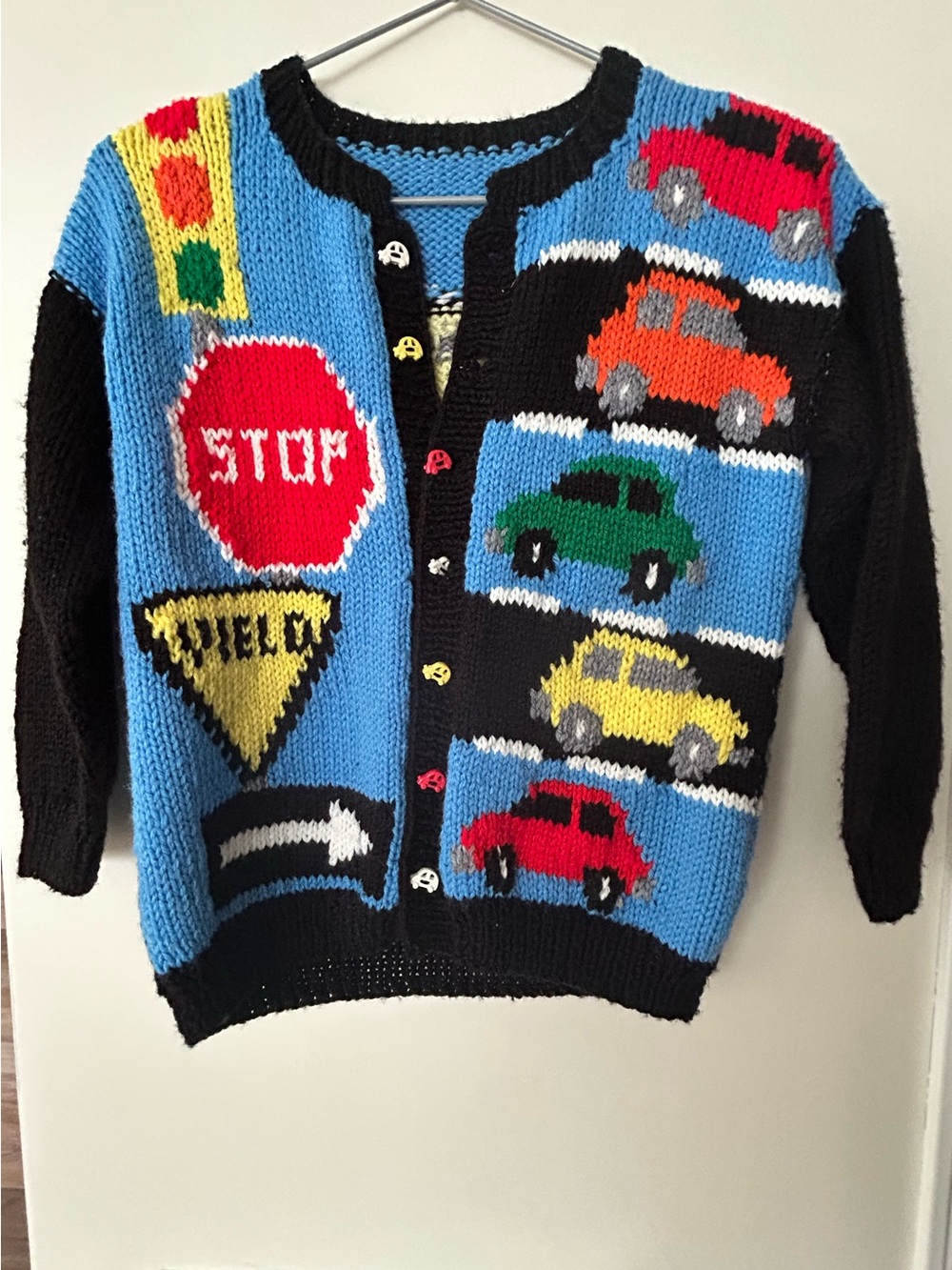 Vintage Handmade Car/Traffic themed Cardigan Sweater